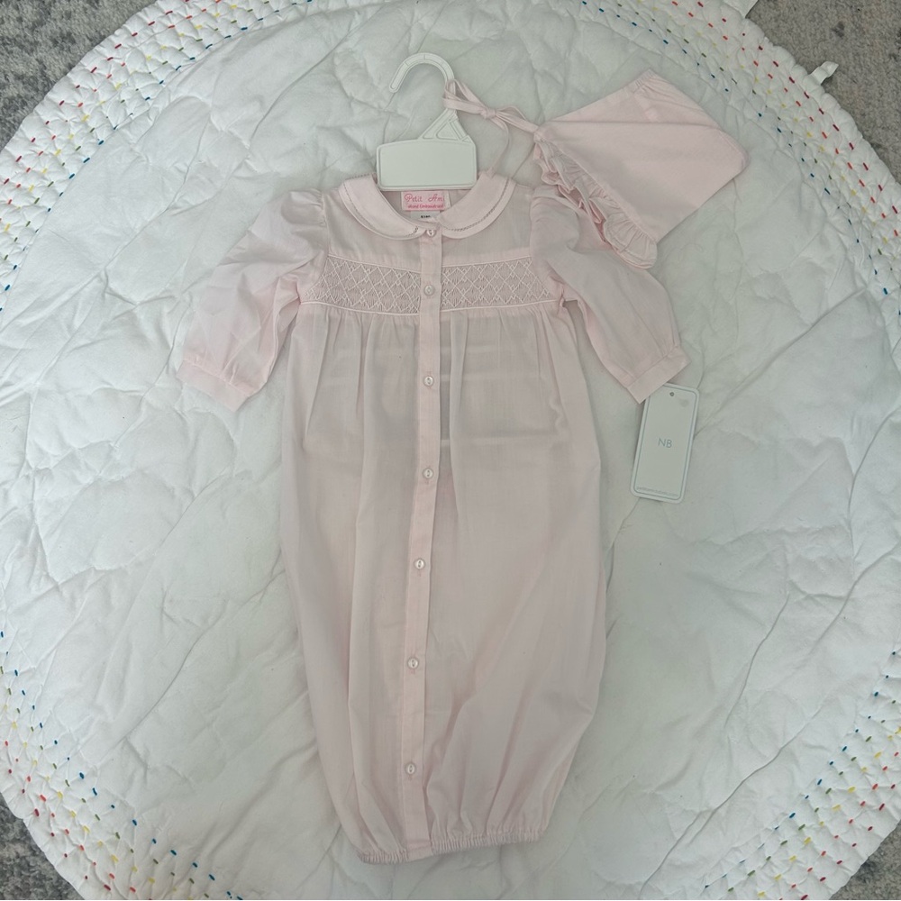 Petit Ami Light Pink Baby Gown with Bonnet
